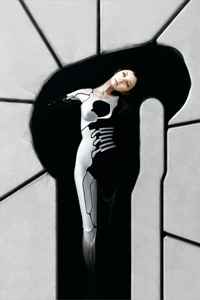 A humanoid girl sleeping on the rock.